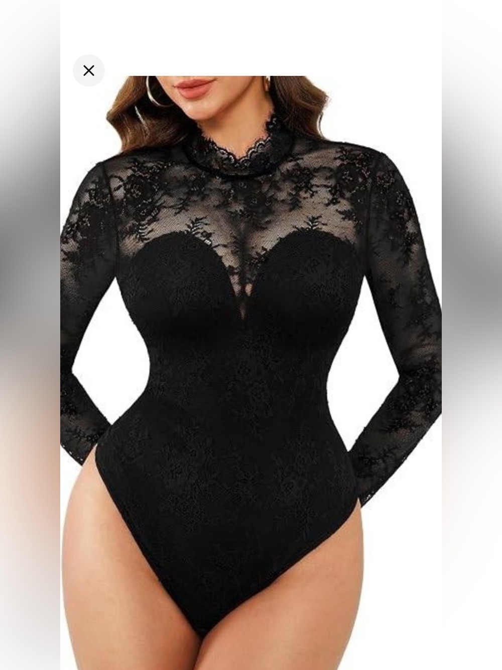 Nwt Popilush Women Popilush Shapewear Mock Neck Long Sleeve Floral Lace Bodysuit